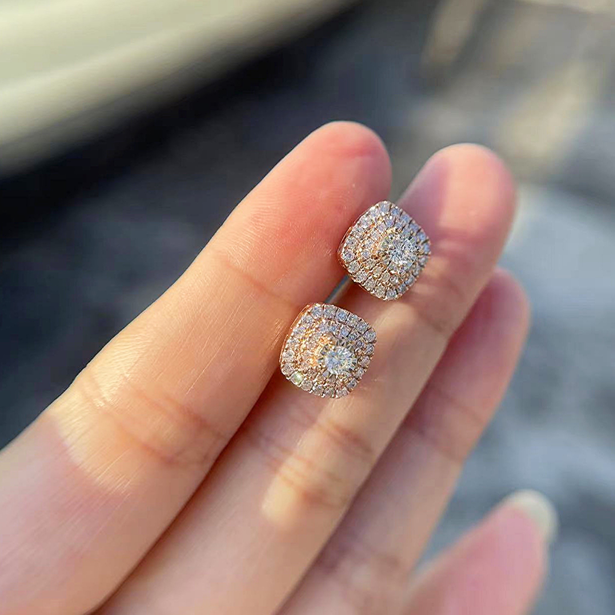 Willow Cushion Halo Diamond Earrings - Image 7