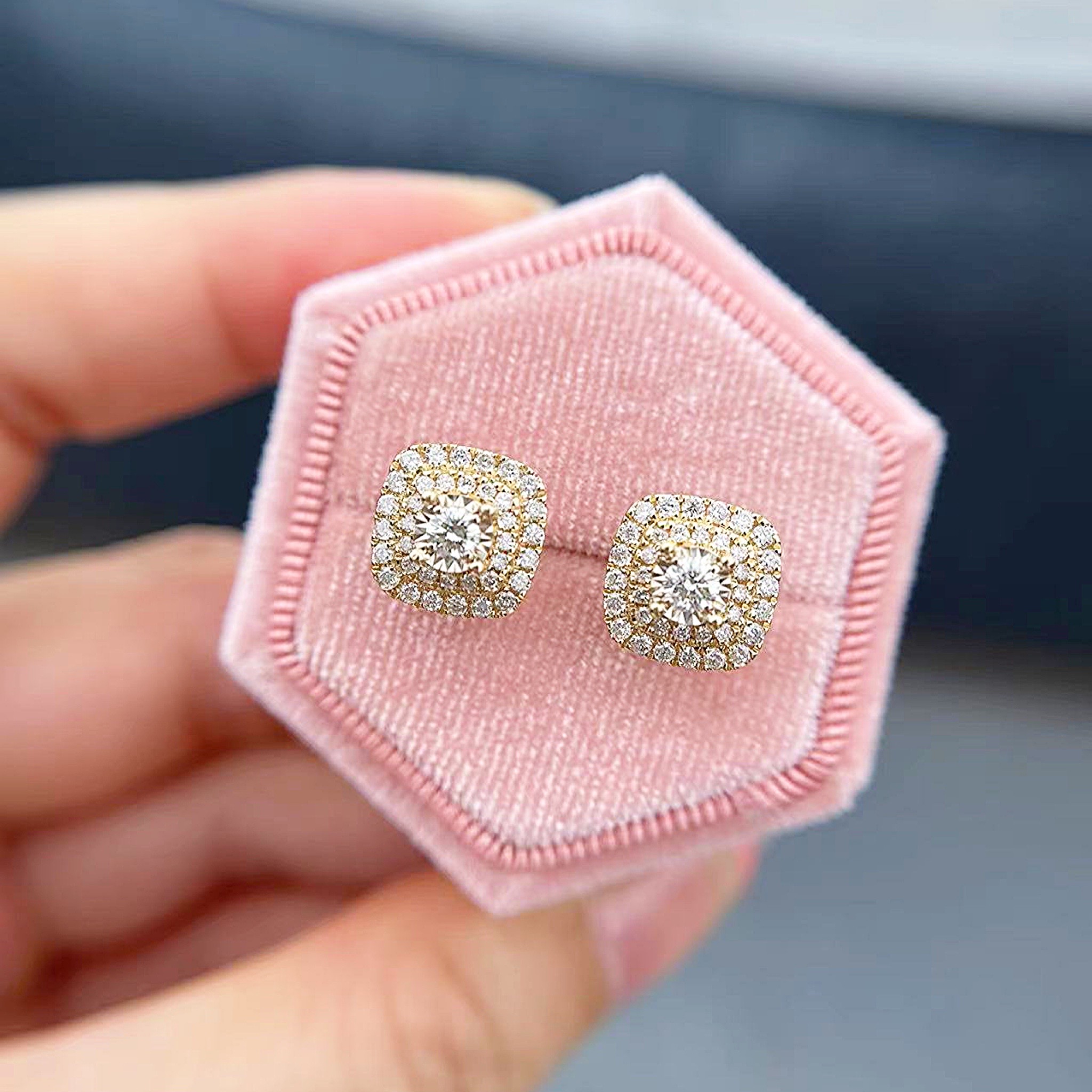 Willow Cushion Halo Diamond Earrings