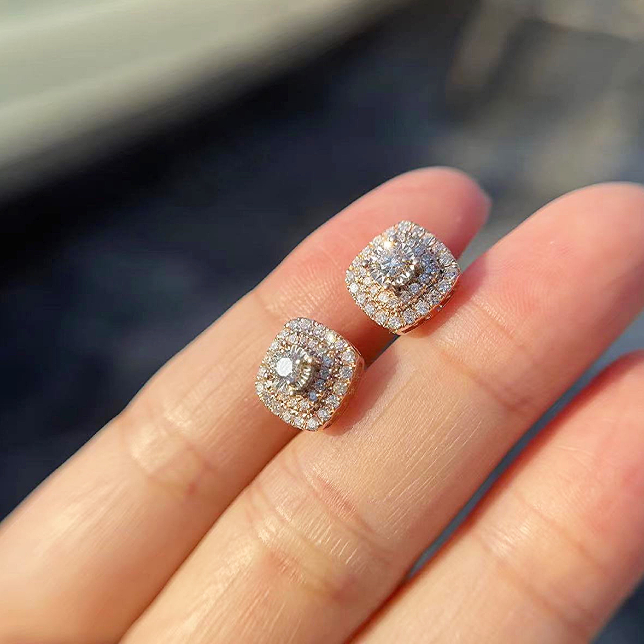 Willow Cushion Halo Diamond Earrings - Image 2