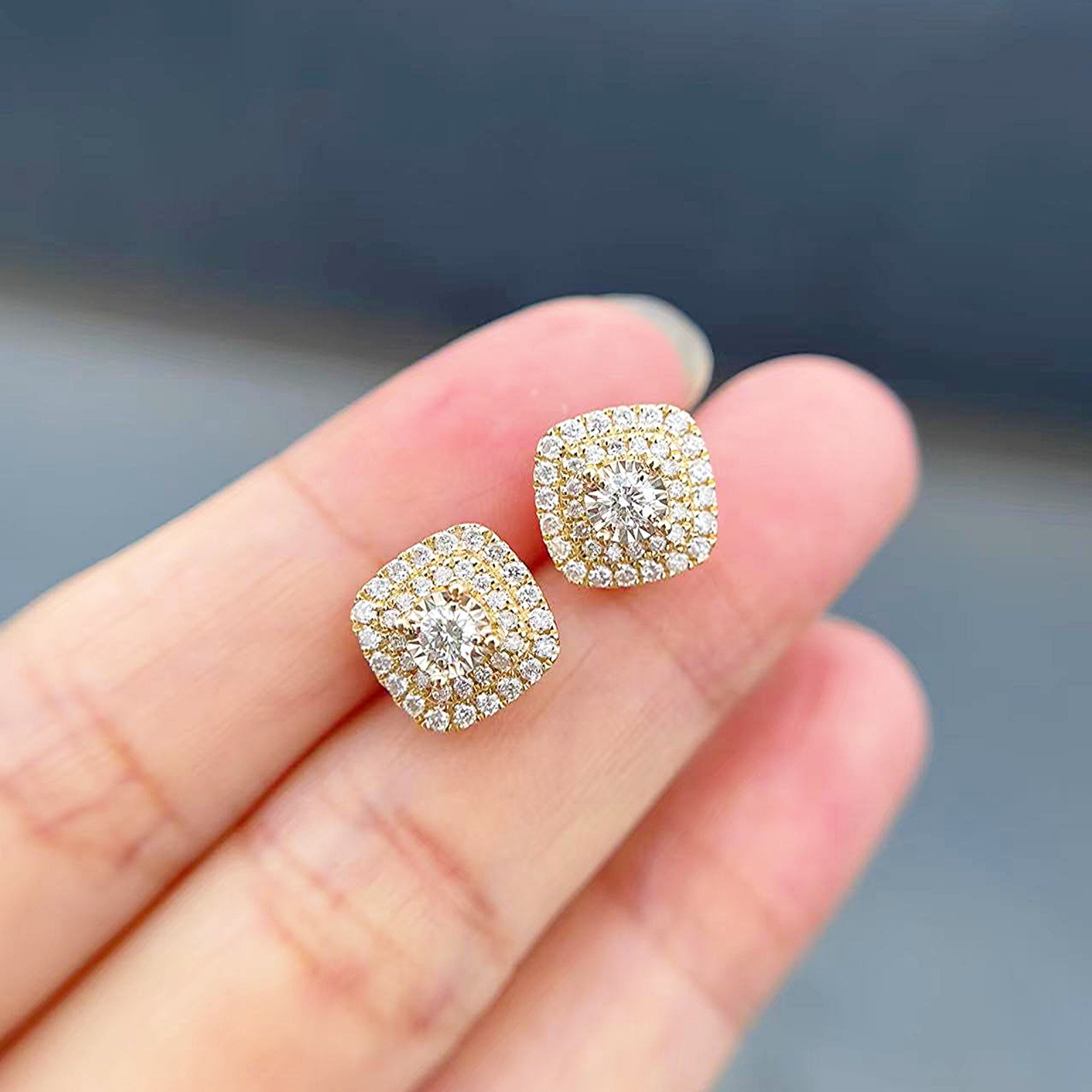 Willow Cushion Halo Diamond Earrings - Image 6