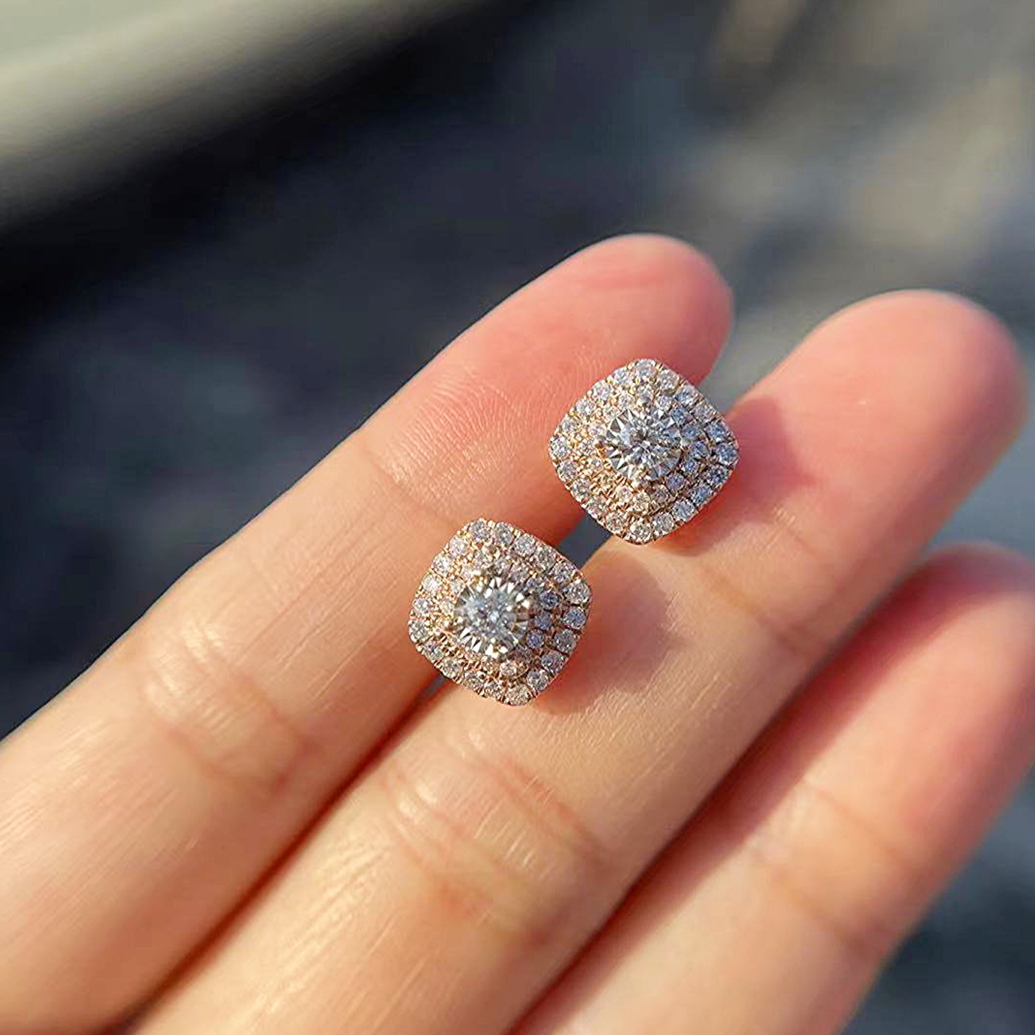 Willow Cushion Halo Diamond Earrings - Image 5