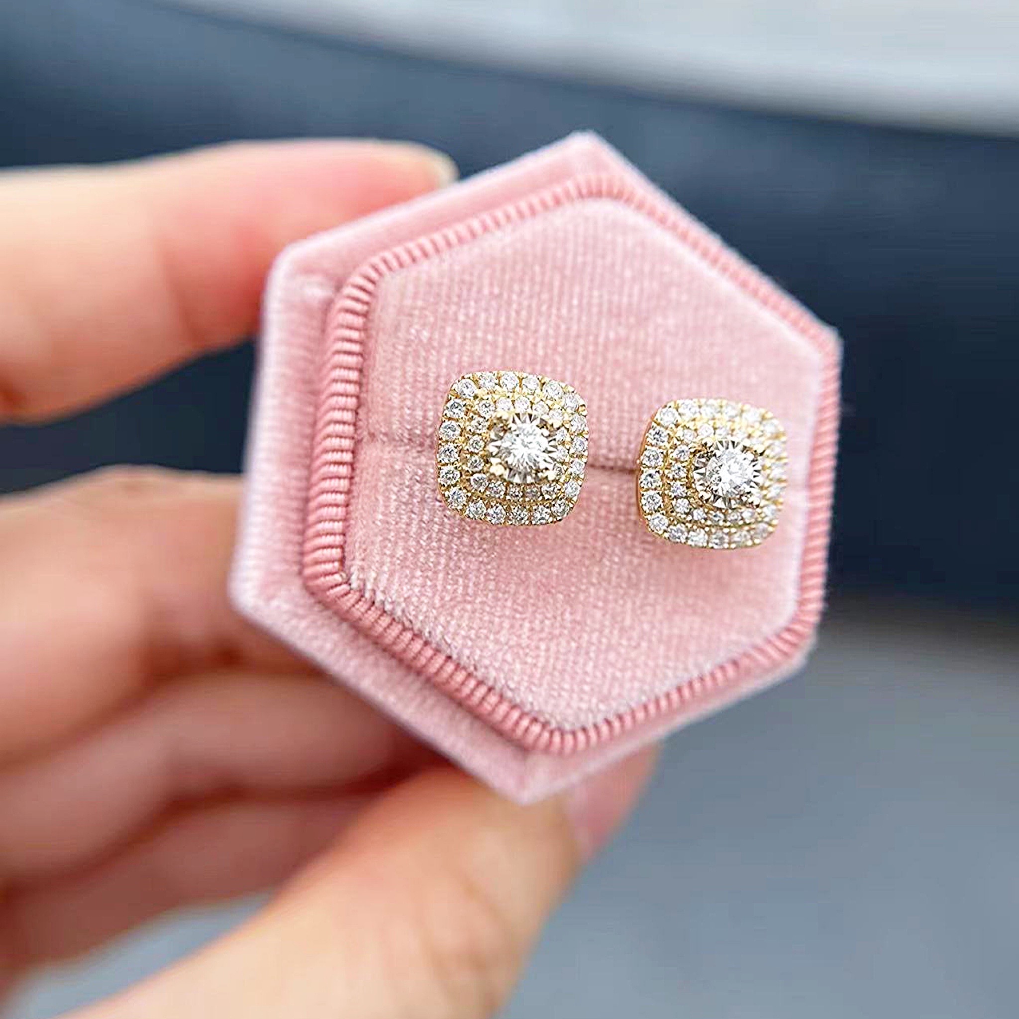 Willow Cushion Halo Diamond Earrings - Image 3