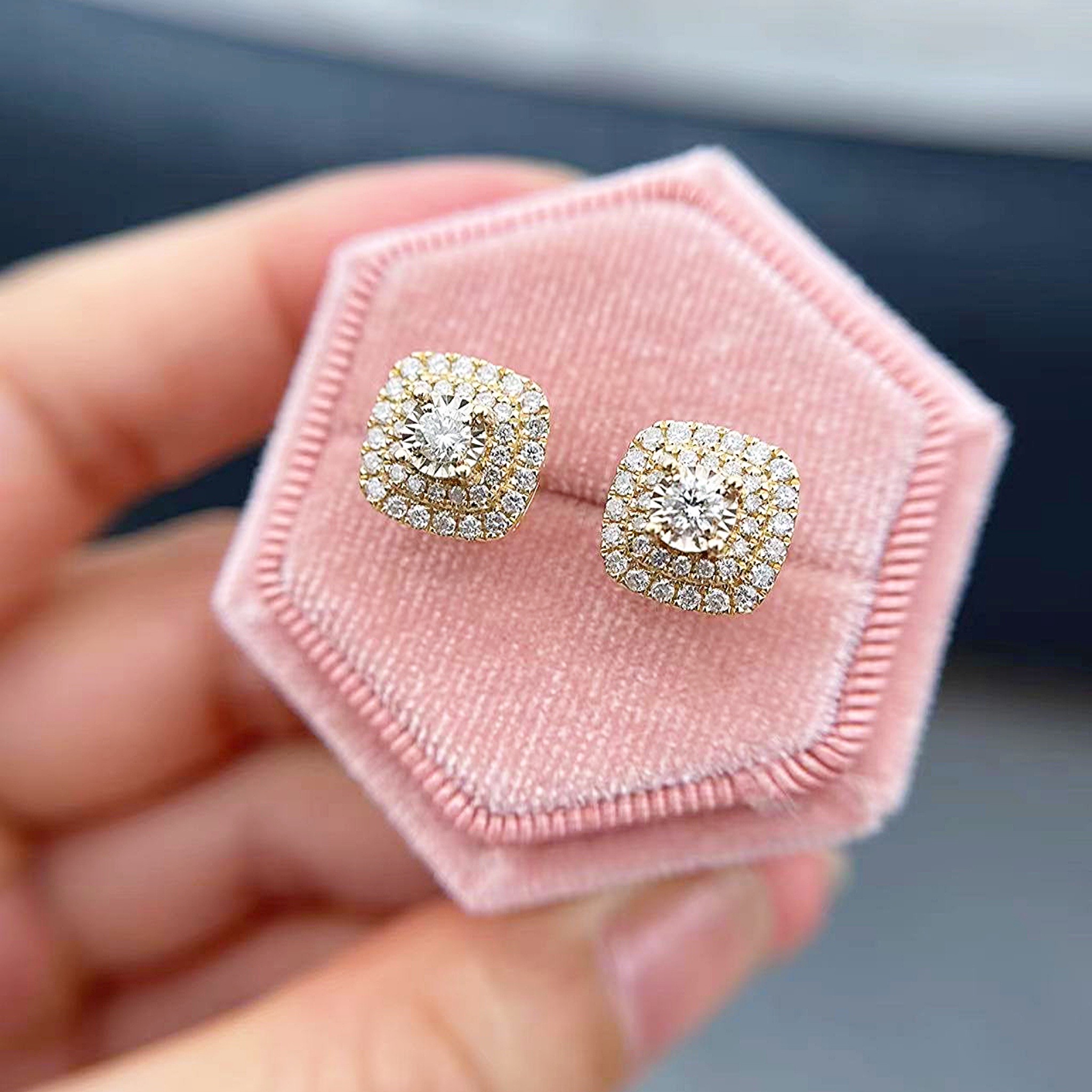 Willow Cushion Halo Diamond Earrings - Image 4